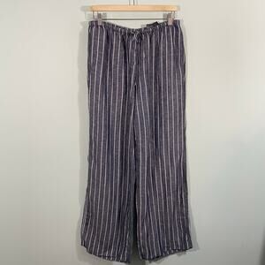 H&M Women Grey Chambray Viscose Linen Blend Pull On Pants Size M